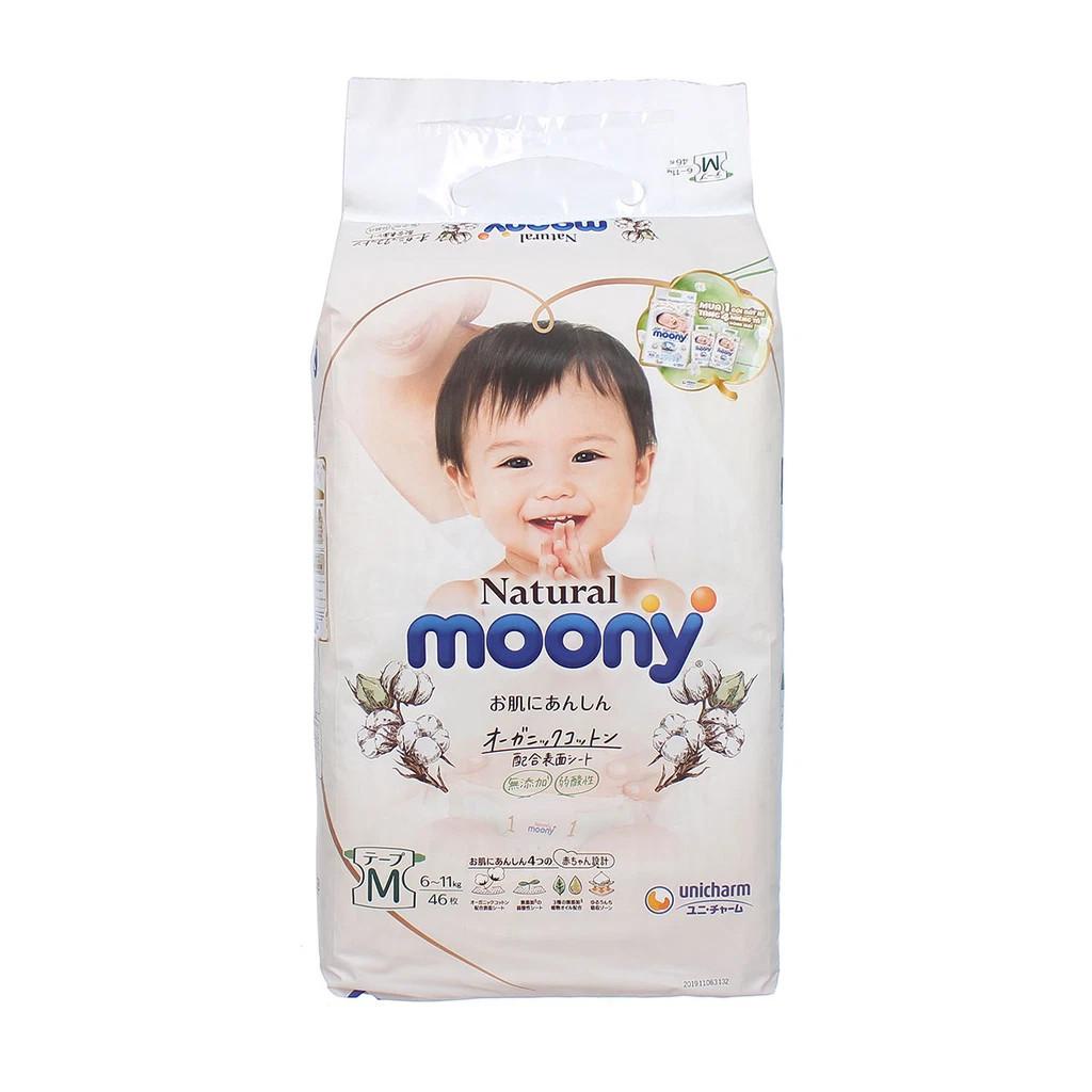 Bỉm quần/dán MOONY NATURAL trắng từ bông hữu cơ, nội địa nhật đủ size NB63/S58/M46/L38/L36/XL32