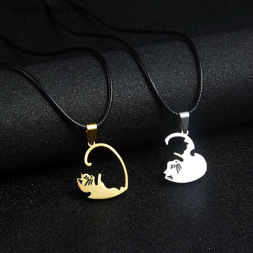 【UU】 2pc/set Couple Heart Necklace Matching Puzzle Cat Pendant Jewelry Valentine Gift .