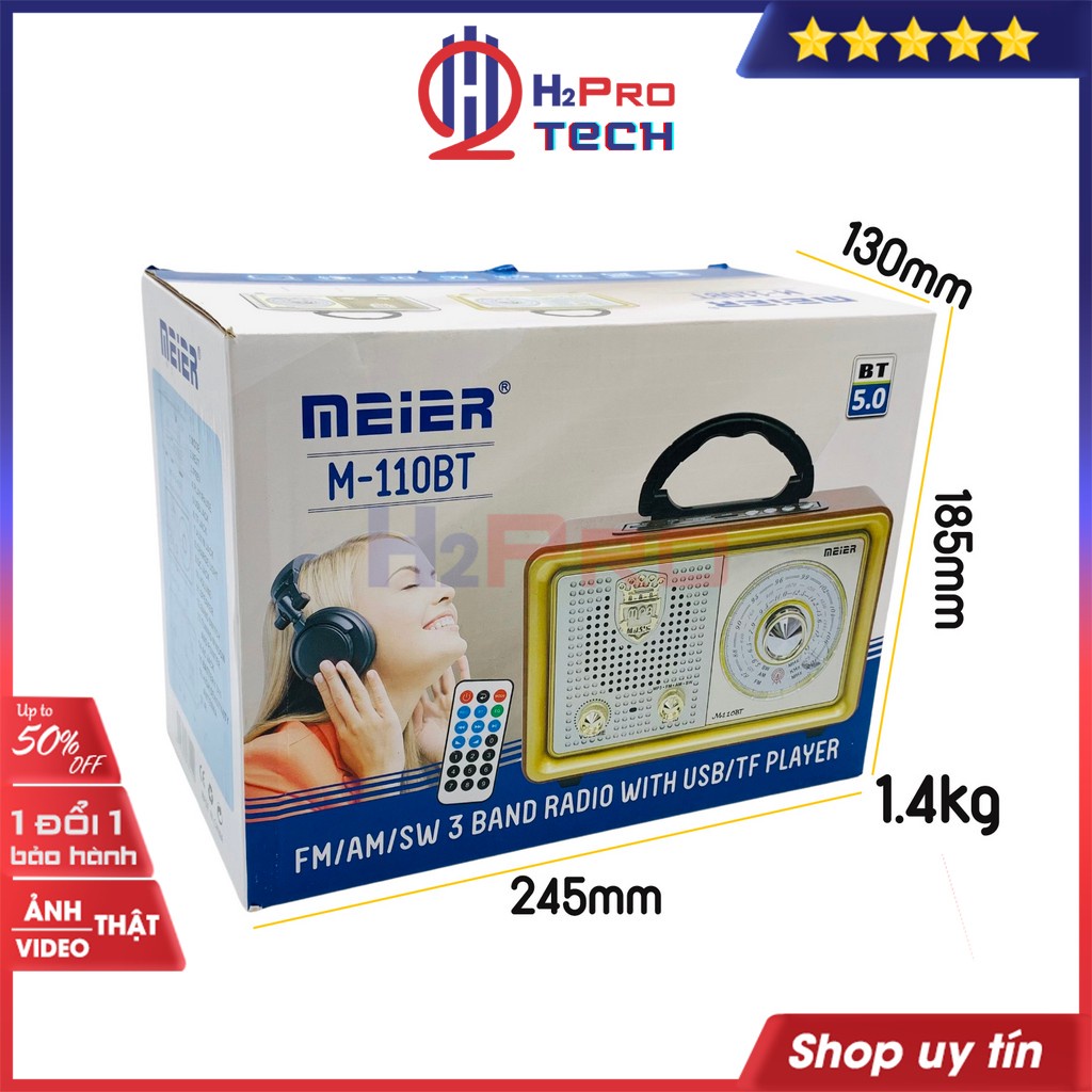 Đài radio cho người già, đài radio FM cổ điển Meier M-110BT FM/AM/SW,nghe nhạc MP3 loa Bluetooth/USB/Thẻ nhớ-H2pro Tech