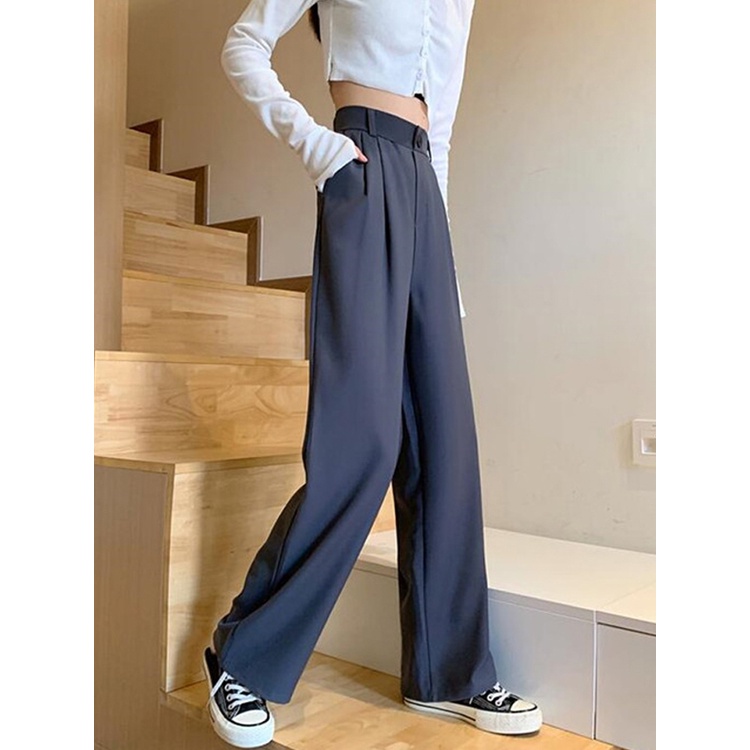 QKOOLE  Quần Dài Nữ Ống Đứng Lưng Cao Thời Trang Hàn Quốc