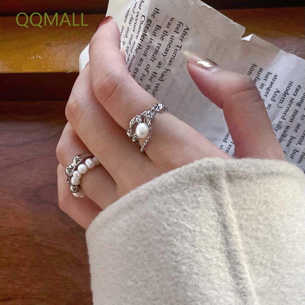 Nhẫn dạng mở đính ngọc trai nhân tạo phối dây xích thời trang sang trọng cho nữ