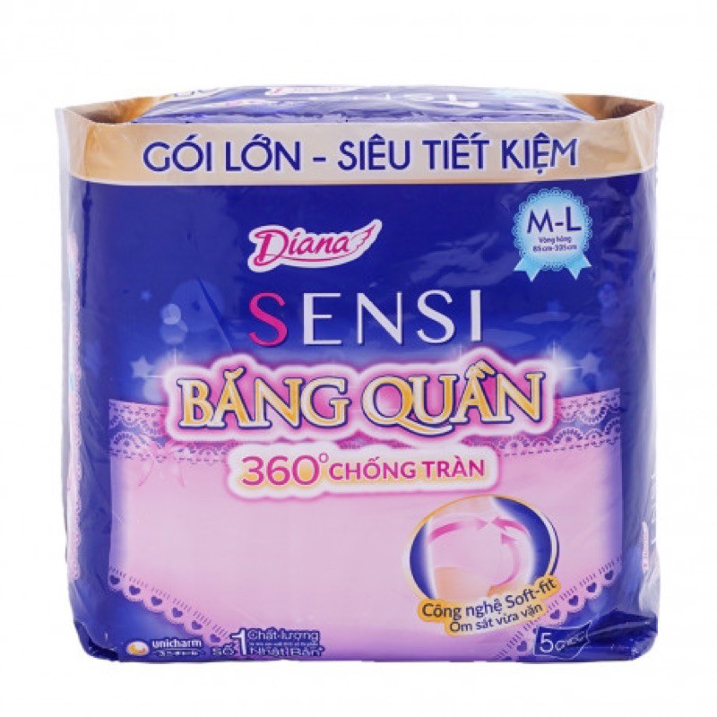 BĂNG QUẦN DIANA SENSI M-L GÓI 5 CHIẾC/ BĂNG VỆ SINH DIANA SENSI BAN ĐÊM DẠNG QUẦN