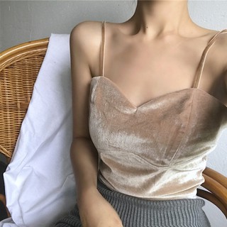 [NGODT1120 - giảm thêm 15k]  Áo croptop hai dây nhung dày