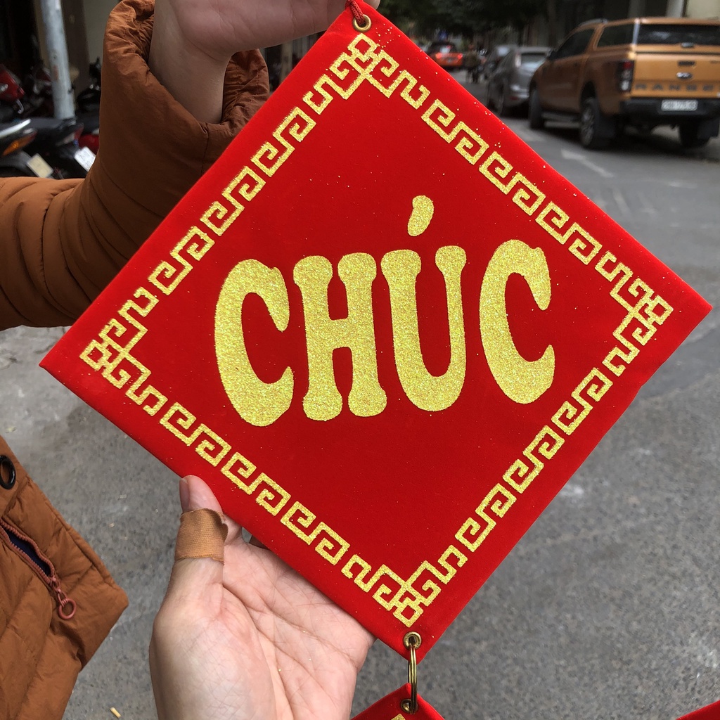 Bộ đôi khánh nhung Chúc Mừng Năm Mới - Vạn Sự Như Ý trang trí Tết