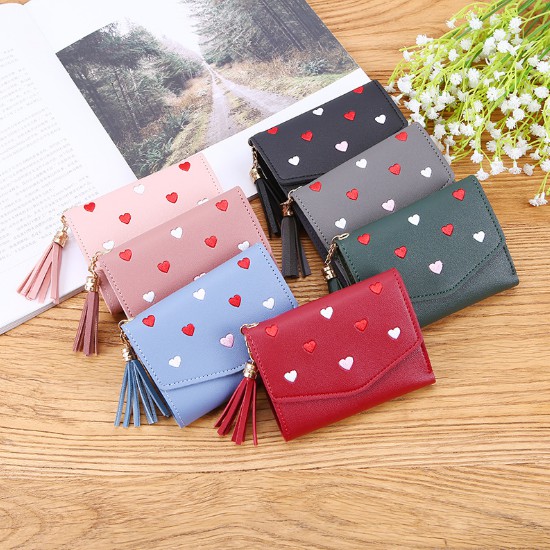 VÍ BÓP NỮ MINI THÊU TIM TUA RUA