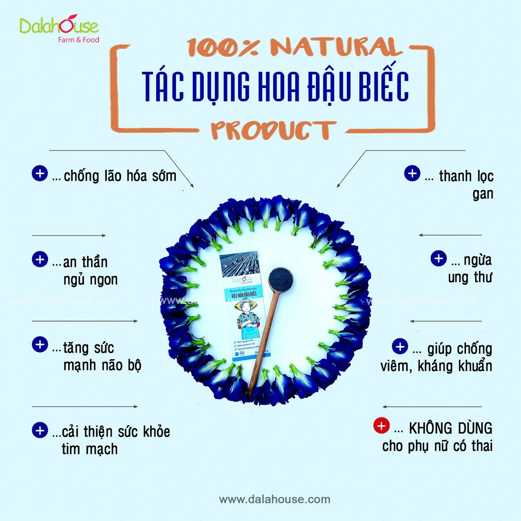 Bột hoa đậu biếc nguyên chất Dalahouse (50g) - Detox thải độc, bột tạo màu, nâng cao trí nhớ