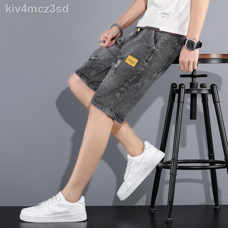 quần lót nữQuần✔Thủy triều Quần short denim nam hàng hiệu của giới mùa hè Mỏng Thẳng Lỏng Tất cả phù hợp 5 điểm Ph