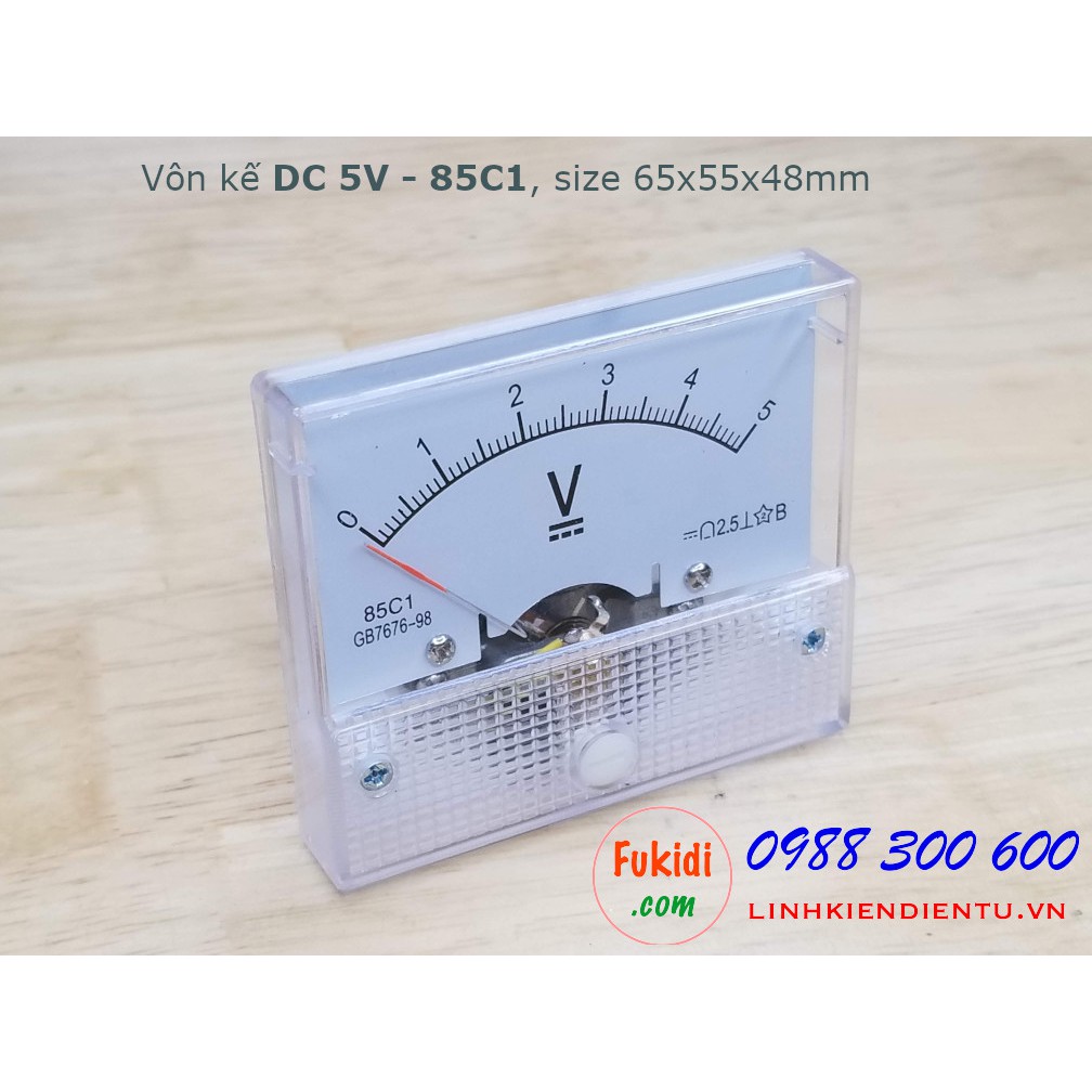 Vôn kế kim đo dòng điện DC kích thước 65x55x48mm, màu trắng