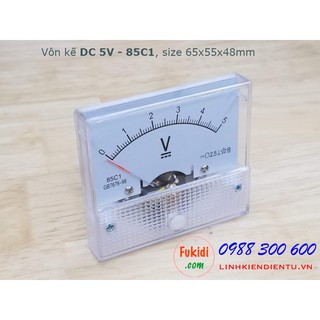 Vôn kế kim đo dòng điện DC kích thước 65x55x48mm, màu trắng