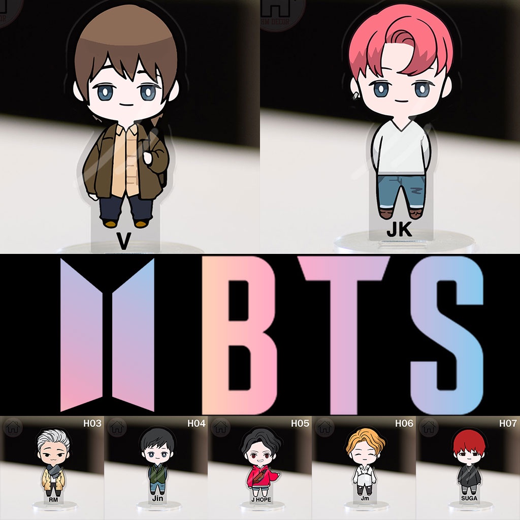 Mô hình đứng arcrylic KPOP BTS Bangtan Boys Jin Suga J Hope Rm Jimin V JK hình chibi decor góc học tập dễ thương