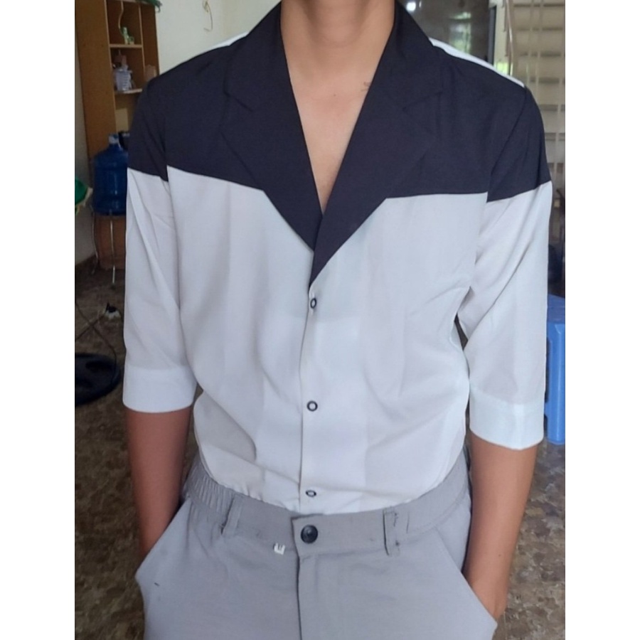 Áo Sơ Mi, Áo Sơ Mi Nam phối Vai cách điệu 2 màu Đen - Trắng sang trọng lịch lãm, trẻ trung T1 hàng thiết kế tại xưởng. | BigBuy360 - bigbuy360.vn