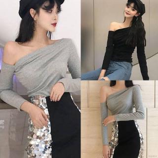 Áo thun trễ vai tay dài thiết kế ôm sát quyến rũ
