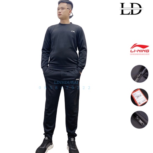Bộ thể thao nam lining thu đông MÀU ĐEN, bộ quần áo nam chất liệu nỉ cao cấp thoải mái vận động mới nhất 2023