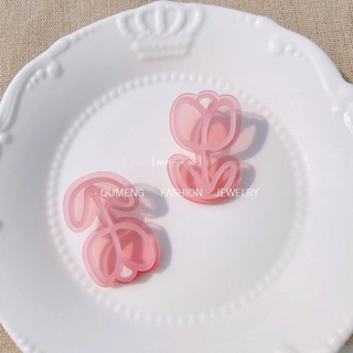 Bông Tai Hình Hoa Tulip Màu Hồng Dễ Thương Sáng Tạo Kiểu Pháp