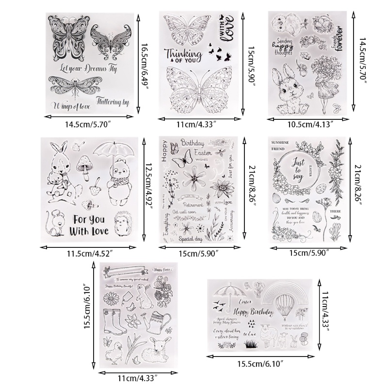 Tem Đóng Dấu Silicone Trong Suốt Hình Thỏ Và Bướm