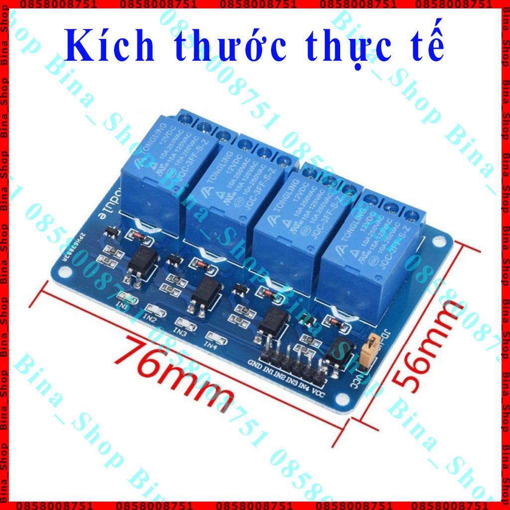 Module relay 4 kênh 5V/12V 10A/250V có Opto cách ly đóng ngắt mạch điện