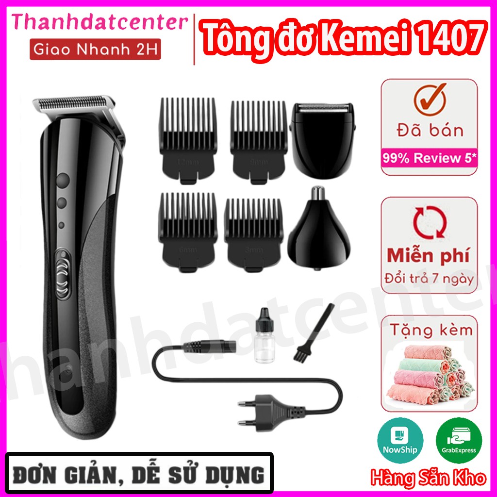 Tông đơ cắt tóc kiêm cạo râu chính hãng Kemei 1407 +Tặng Lấy ráy tai có đèn  🔥SIÊU HOT🔥