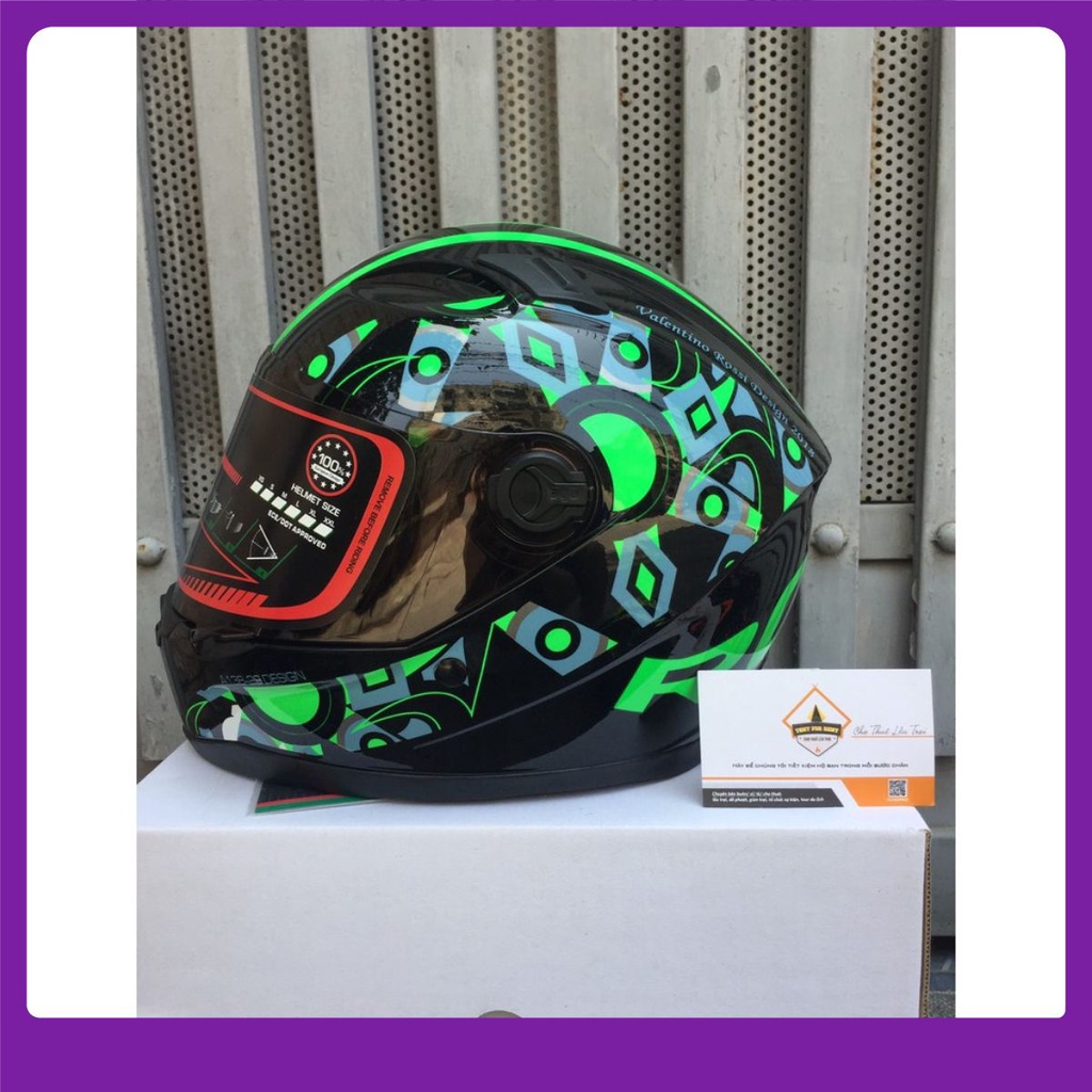 bảo hành 24 tháng nón bảo hiểm full face AGU tem Valentino Rossi xanh lá cây thanh mát chất lượng