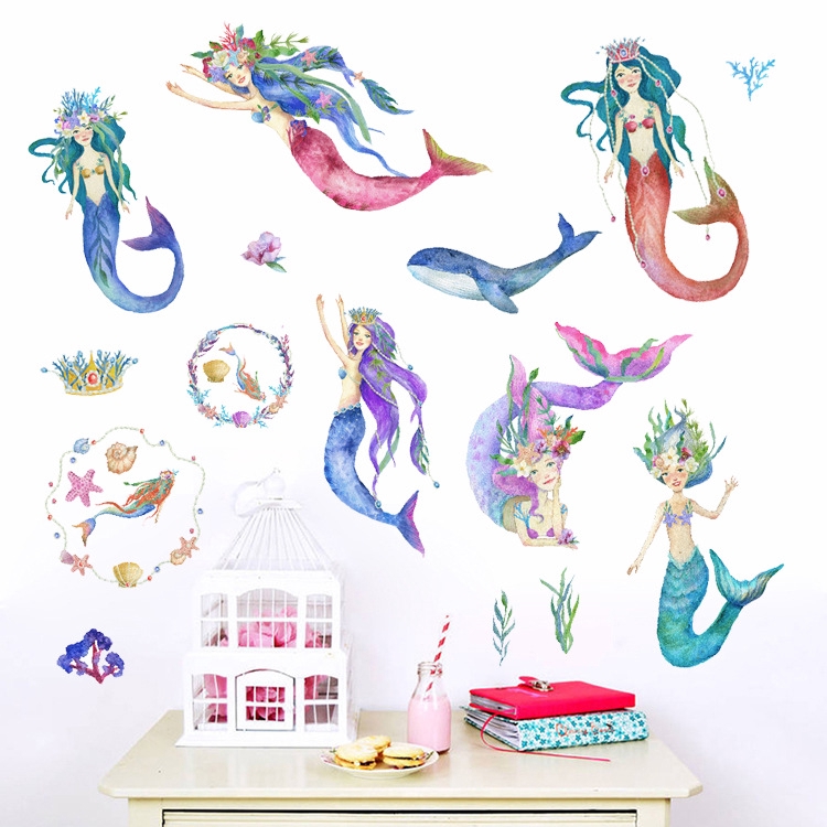 28cm Phim hoạt hình nàng tiên cá dán tường công chúa phòng trẻ em dán trang trí