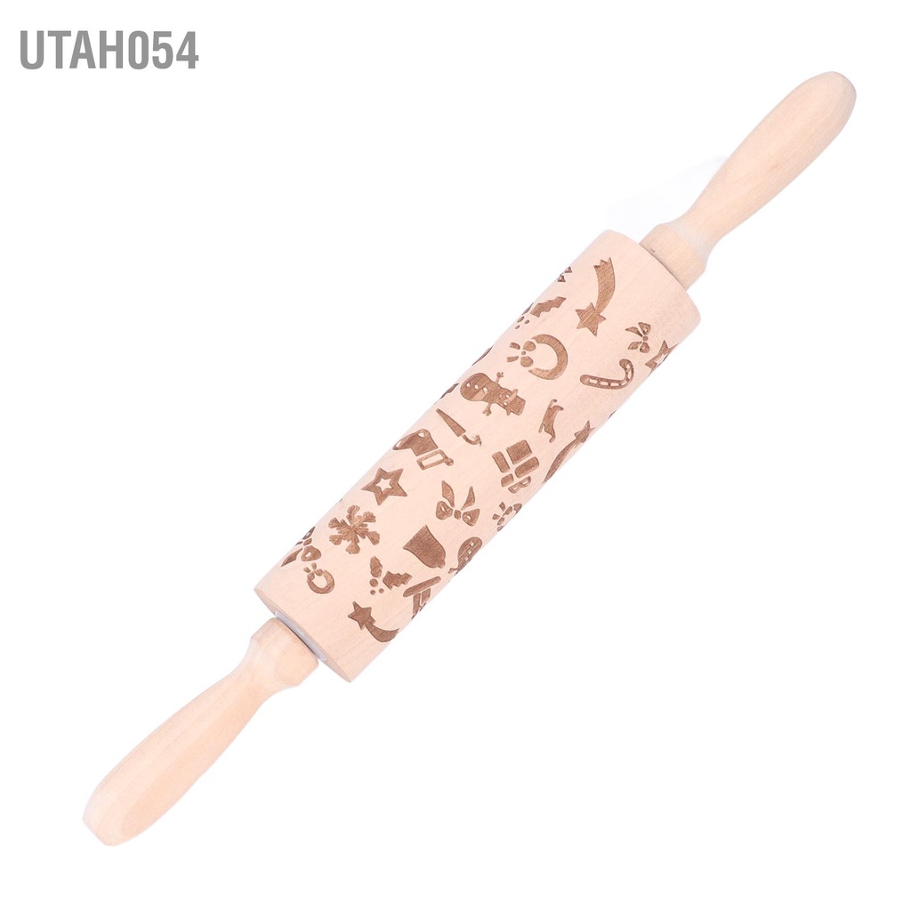 Utah054 Cán ghim bằng gỗ Hoa văn độc đáo Bột lăn Dụng cụ nhà bếp cho bánh ngọt Bánh pizza quy nướng