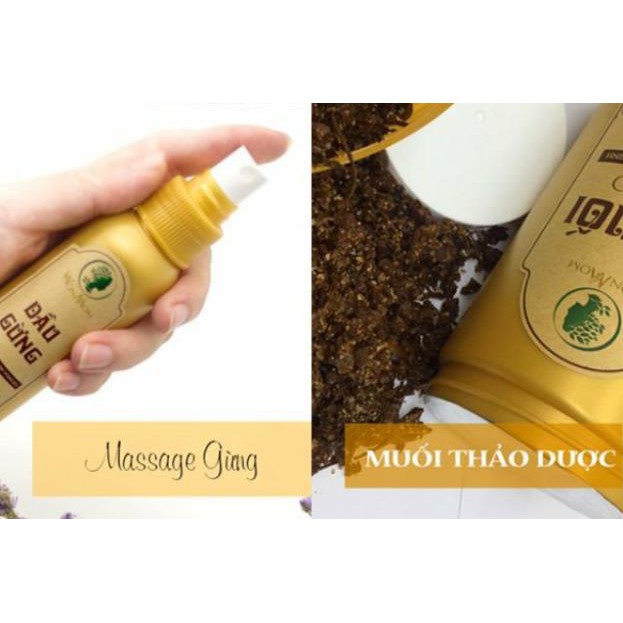 Combo Liệu trình giảm eo sau sinh Wonmom (1kg Muối , 1 Dầu gừng , 1 Gen nịt , 1 Đai quấn muối)