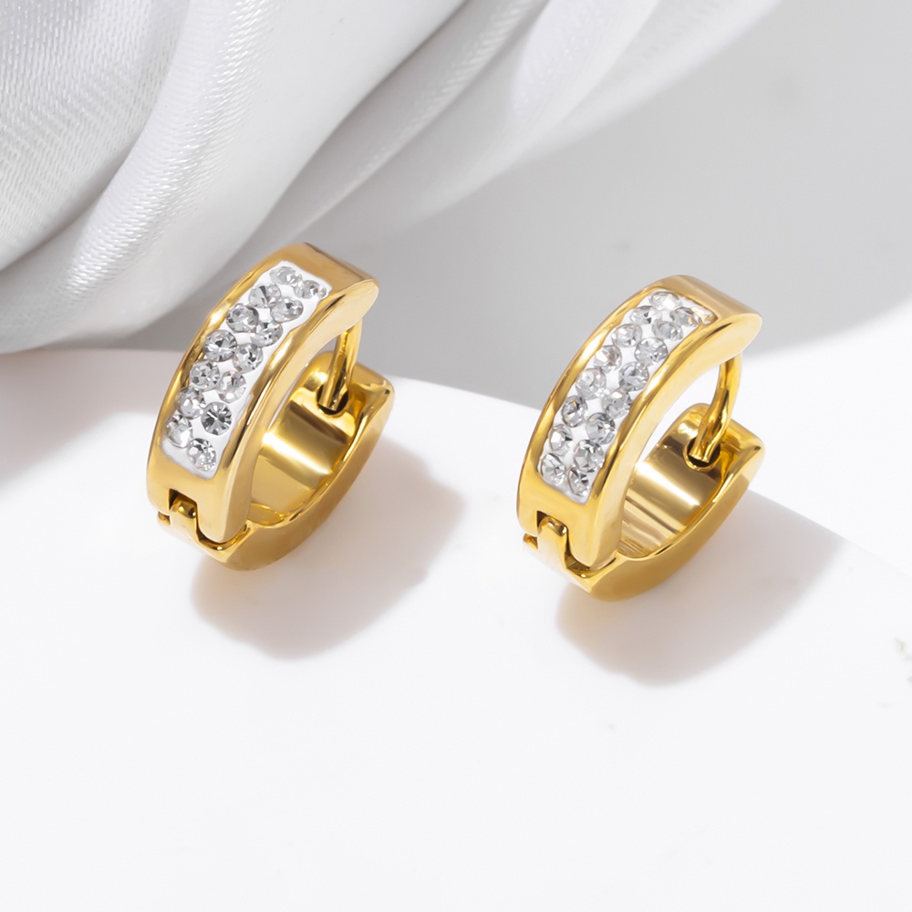 Khuyên Tai Tròn Mạ Vàng 18k Đính Đá 12MM Phong Cách Hiphop Thời Trang