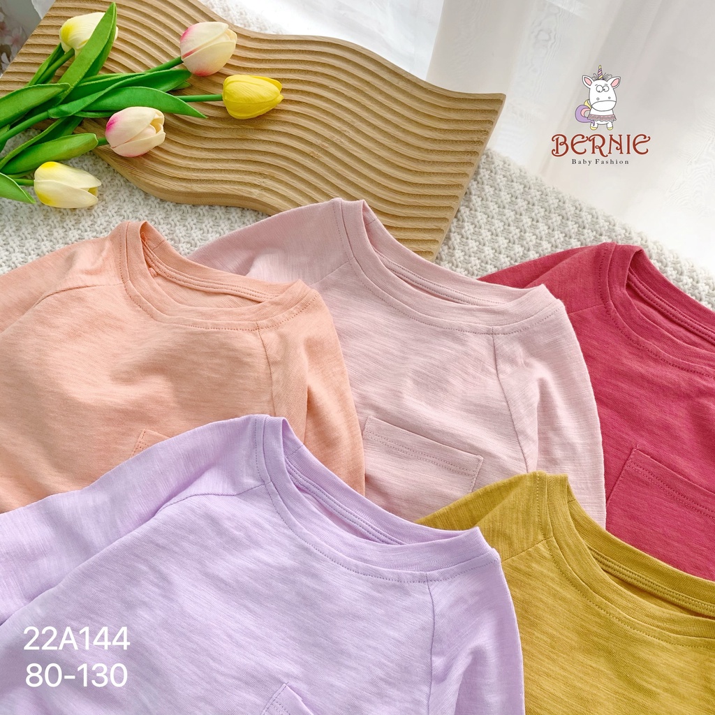 Áo phông xước unisex cho bé, áo thun dài tay thu đông trơn màu Bernie (bảng 8 màu)