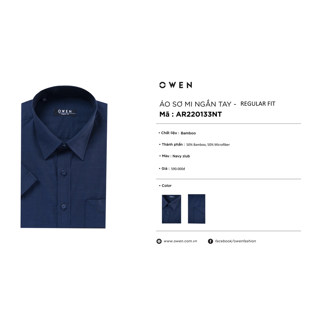 Áo Sơ Mi Nam Ngắn Tay OWEN AR220133NT Somi Công Sở Cao Cấp Màu Navy Sl