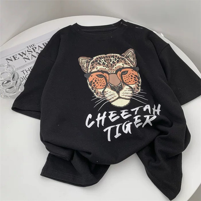 Aó phông nữ unisex tay lỡ dáng rộng dấu quần in hình 3D coton thoáng mát phong cách trẻ trung năng động