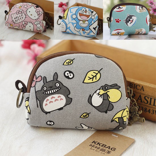 [Mã FASHIONCB264 giảm 10K đơn bất kỳ] Ví Ngắn Cầm Tay Vải Canvas In Hình Totoro / Hello Kitty Dễ Thương