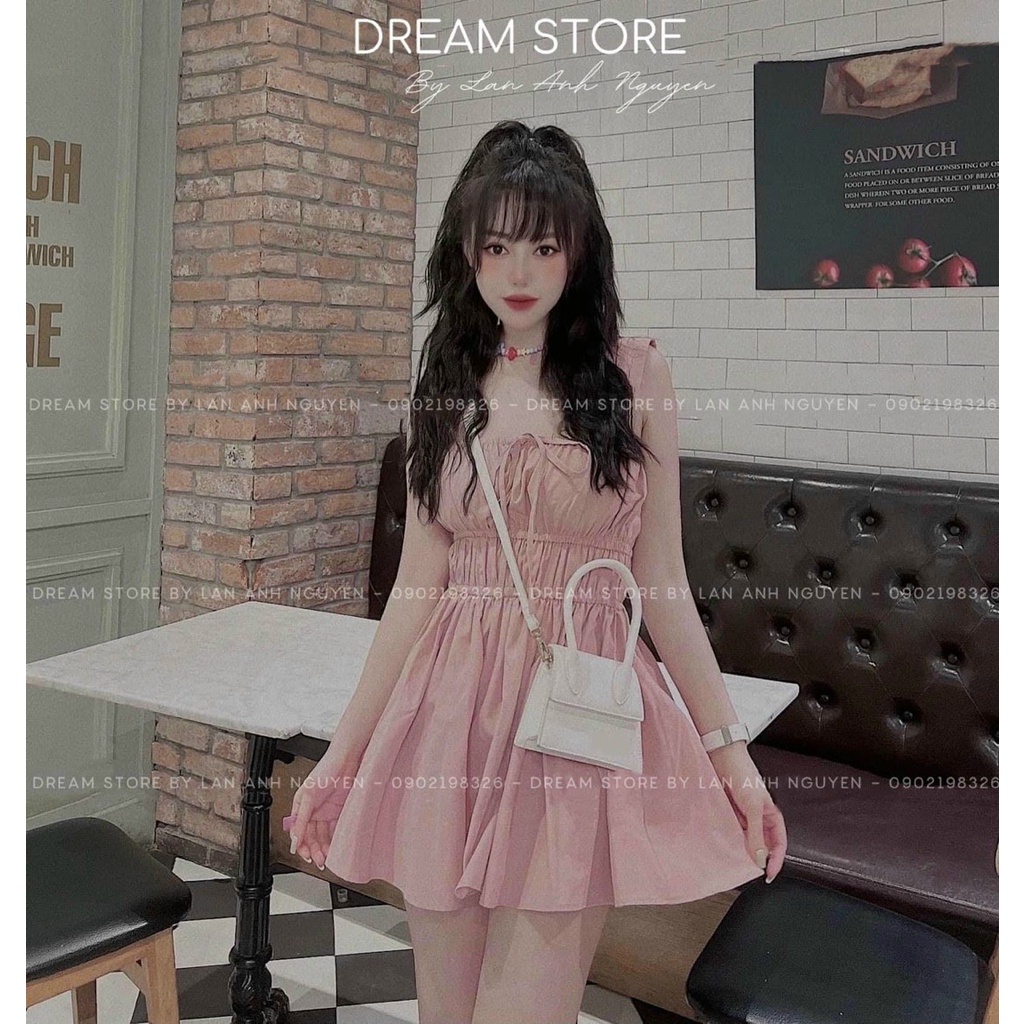 Đầm váy nữ 2 dây nhún eo xếp ly tầng nhỏ nhắn xinh xắn dành cho các công chúa đi chơi