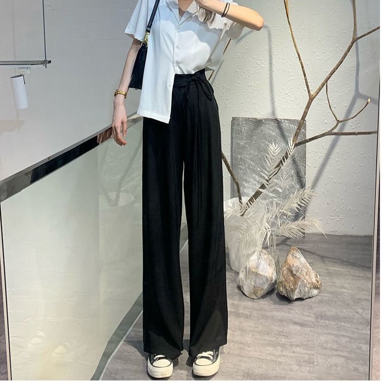 Quần Ống Rộng Thời Trang Thanh Lịch 185201 Quần Dài Ống Rộng Lưng Cao Cột Dây Thời Trang Trẻ Trung