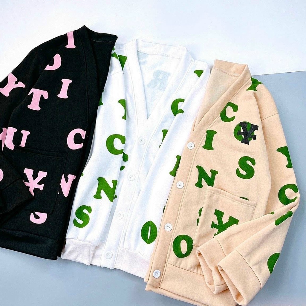ÁO KHOÁC CARDIGAN NỈ IN HỌA TIẾT CHỮ CÁI, CÀI NÚT, CHẤT DÀY DẶN, PHONG CÁCH
