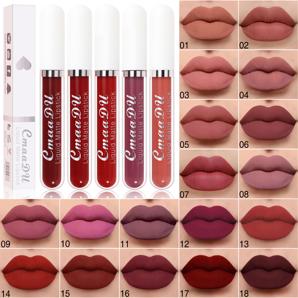 VN 18 màu Silky Velvet Matte Liquid Lipstick không thấm nước và không dễ phai màu Son môi Trang điểm mỹ phẩm