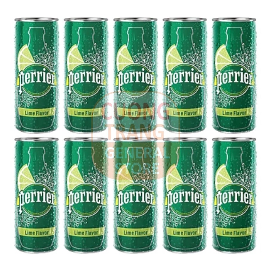 Nước giải khát sản xuất từ nước khoáng Perrier, hương chanh vàng, hương chanh xanh, hương đào 250ml