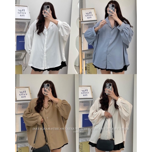 ÁO SƠMI FORM OVERSIZE CHẤT LỤA MỊN TAY BỒNG siêu xinh