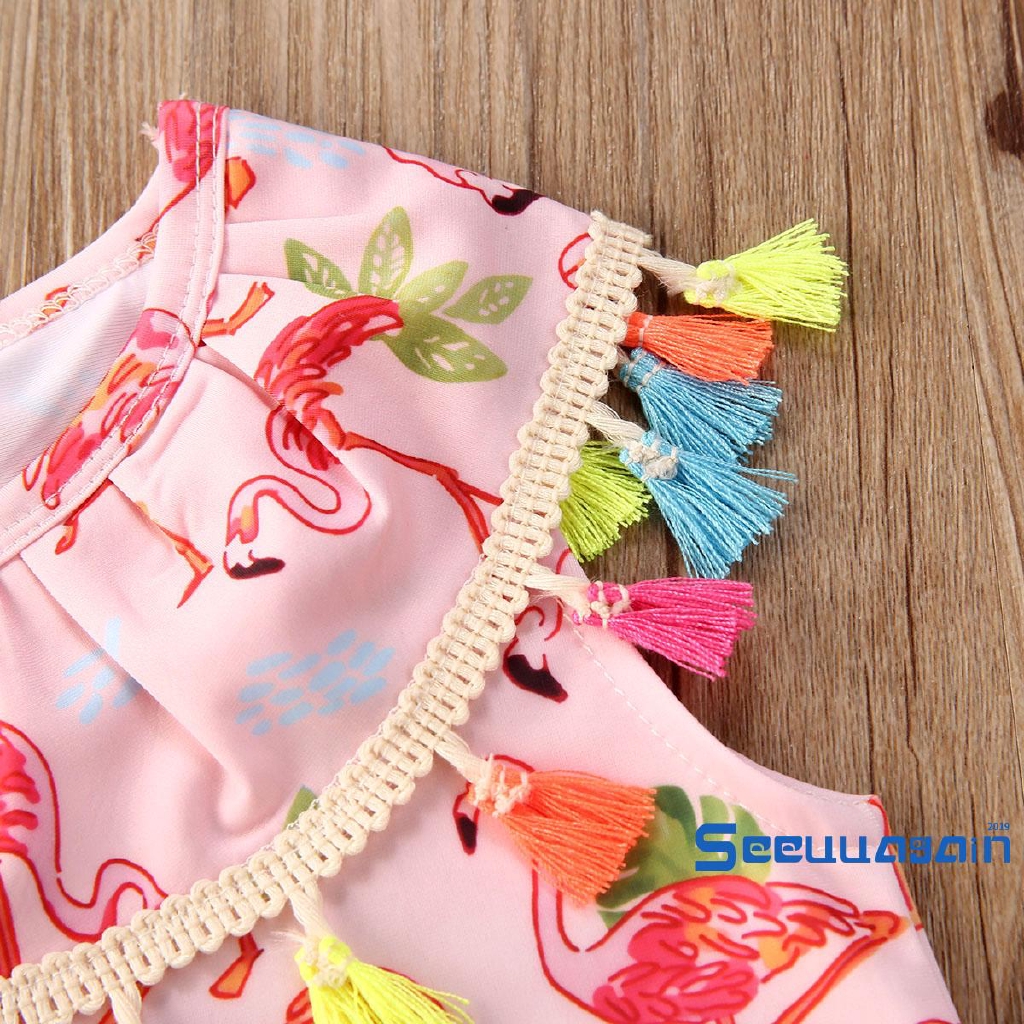 Bộ bikini trang trí tua rua xinh xắn cho bé gái