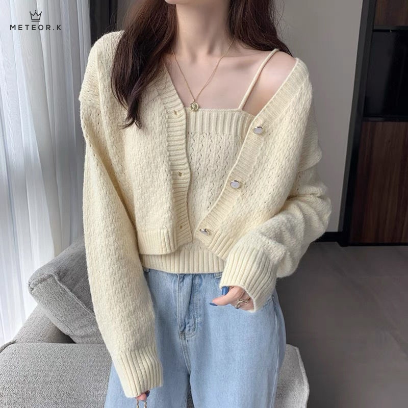 Bộ áo hai dây + áo khoác kiểu dáng thời trang 2021