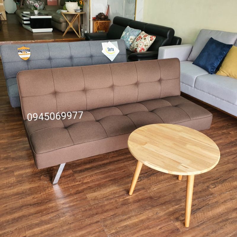 Bộ bàn ghế nhỏ xinh cho phòng khách nhỏ gọn - sofa giường kèm bàn gỗ - màu nâu