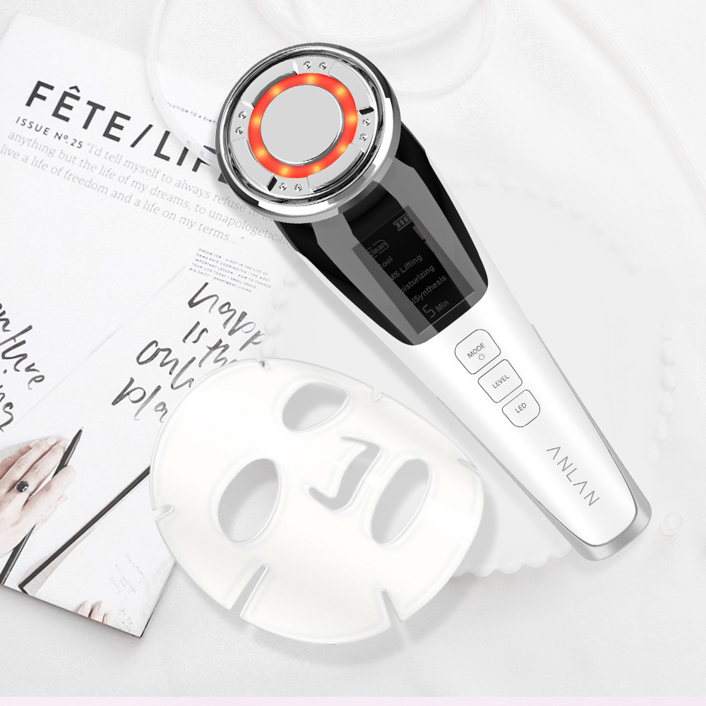 ANLAN Máy mát xa mặt bằng sóng âm tích hợp đèn LED EMS chế độ nóng / lạnh chống nếp nhăn / lão hoá