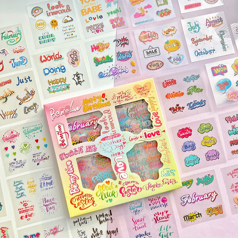 Set 100 Sticker Chữ Alphabt Bằng PVC Chống Thấm Nước Phong Cách Vintage