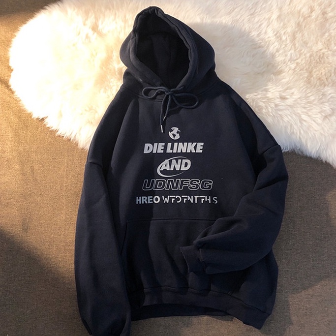 【ZHELIHANGFEI】Áo Hoodie Tay Dài Dáng Rộng In Chữ Cá Tính Thời Trang