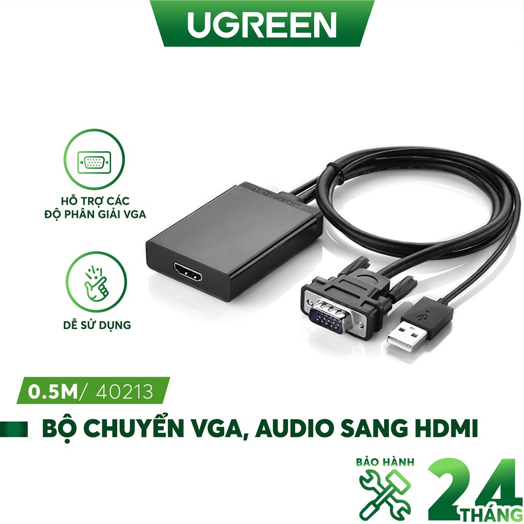 [Mã 2404EL10K giảm 10K đơn 20K] Bộ chuyển đổi VGA, audio sang HDMI Chính Hãng UGREEN MM106