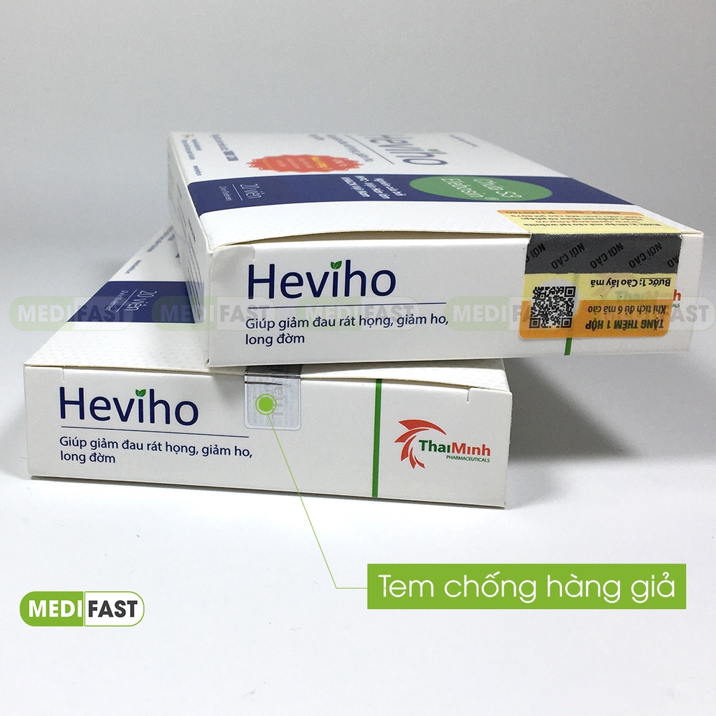 Heviho hỗ trợ giảm đau rát họng từ thảo dược Hộp 20 viên - Có tem tích điểm chính hãng