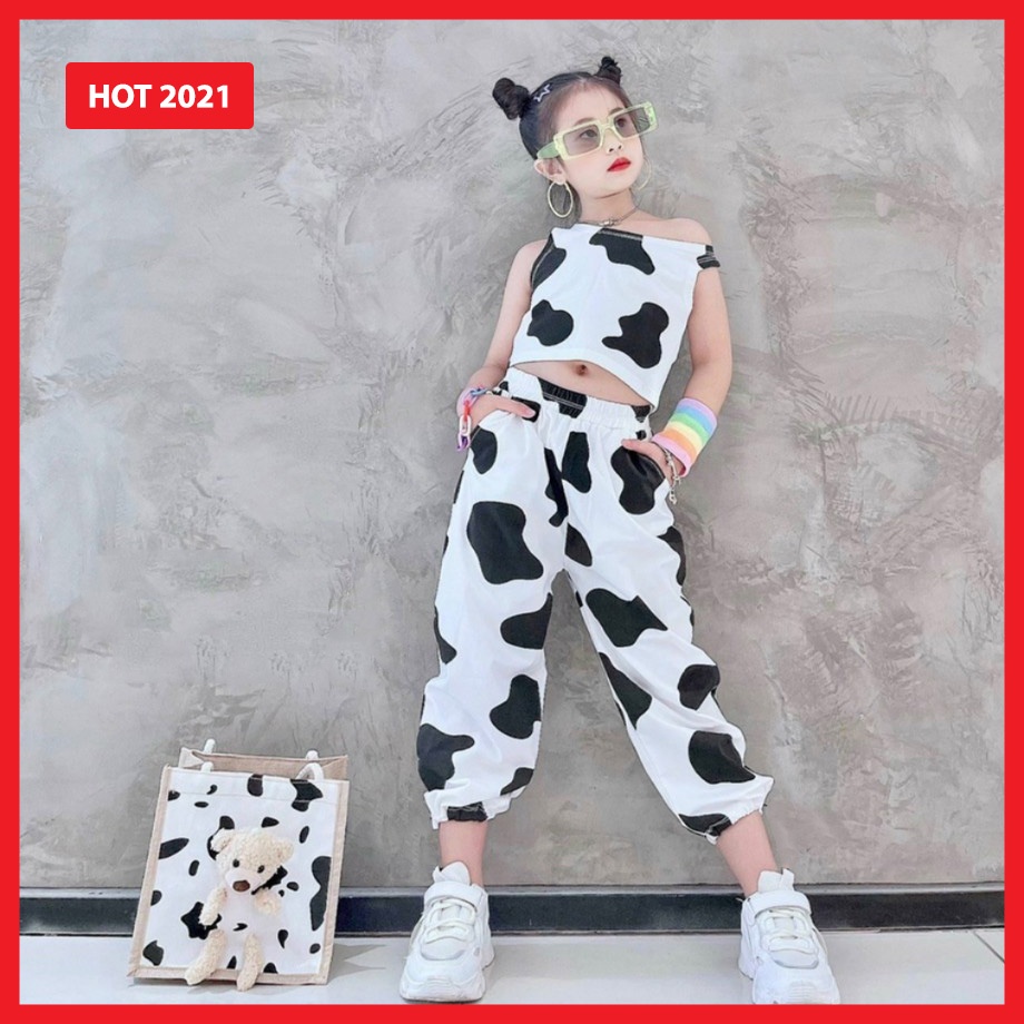 ﺴĐồ bộ bé gái BÒ SỮA áo croptop sát nách quần jogger cho 2,3,4,5,6,7,8,9,10,11,12,13,14,15,15 Tuổi