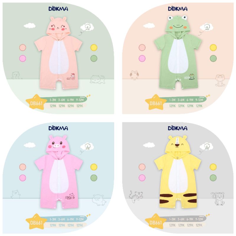 Bộ body cài giữa cộc tay phối mũ tai thú DOKMA (3-12M) DB661 (mẫu mới 2022)