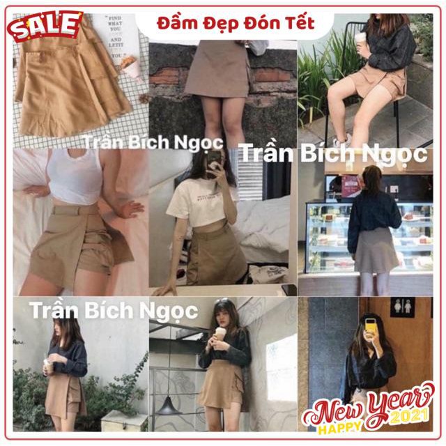 CHÂN VÁY PHỐI QUẦN KAKI STRAP SKIRT - CHÂN VÁY CÓ TÚI ( KÈM ẢNH THẬT TRẢI SÀN )