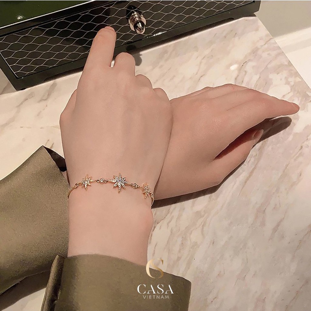 CASA Lắc tay Bạc 925 Hình ngôi sao có đính đá cho nữ CASAB001