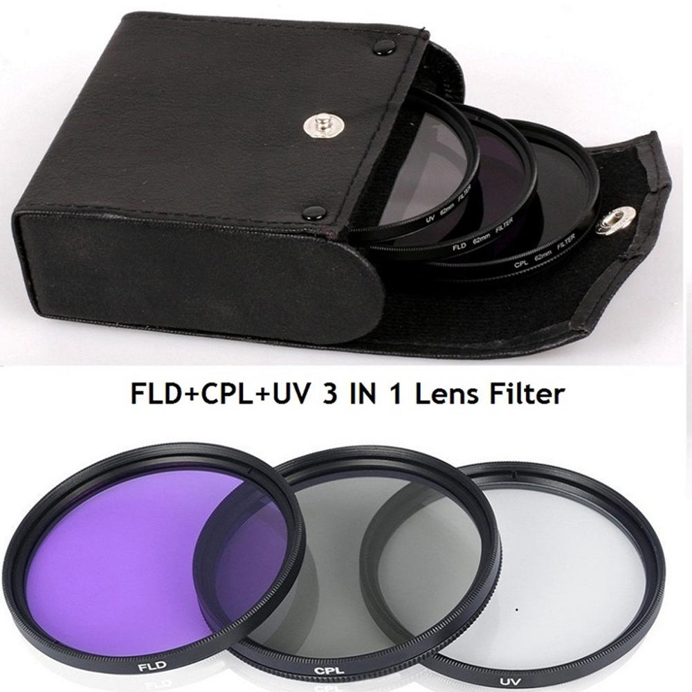49mm 52mm 55mm 58mm 62mm 67mm 72mm 77mm 3 in 1 Lens Filter Set with Bag UV + CPL + FLD for Canon for Nikon for Sony Camera Lens