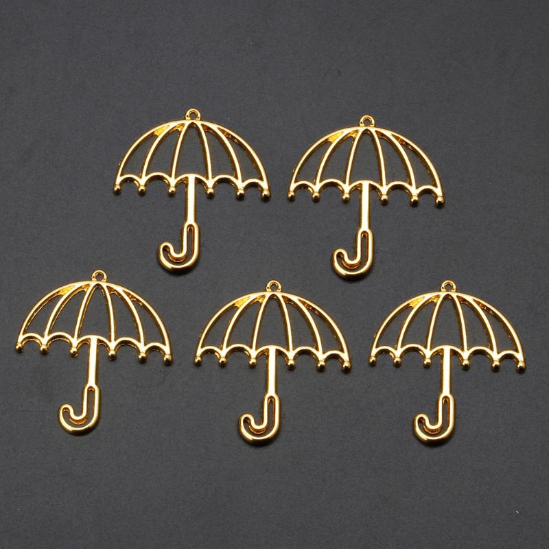 FLGO*5Pcs Gold Umbrella Resin Frame Open Bezels Setting Blank Pendant Jewelry Making DIY